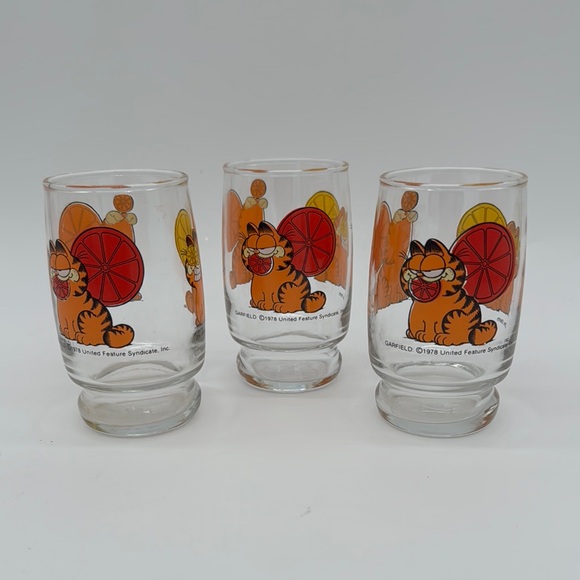 1978 Anchor Hocking Garfield Orange Juice Glasses Cups Jim Davis Set of 3 - Picture 1 of 6